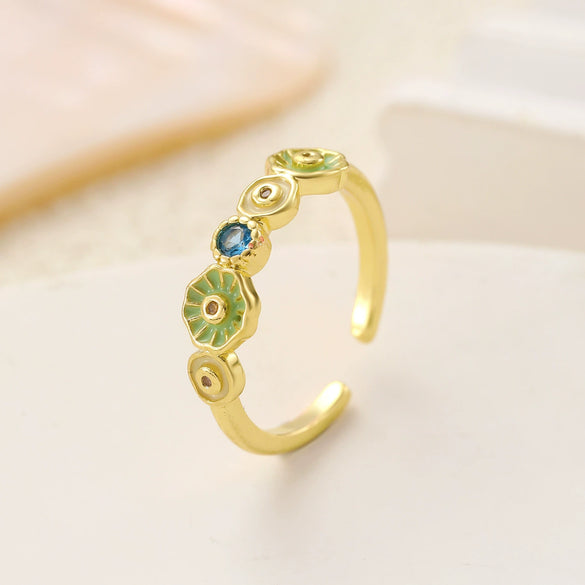 Hand Jewelry Copper Opal Sunflower Butterfly Open Ring Threepiece Set Electroplating Geometric Style