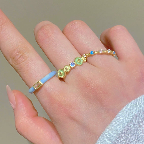 Hand Jewelry Copper Opal Sunflower Butterfly Open Ring Threepiece Set Electroplating Geometric Style
