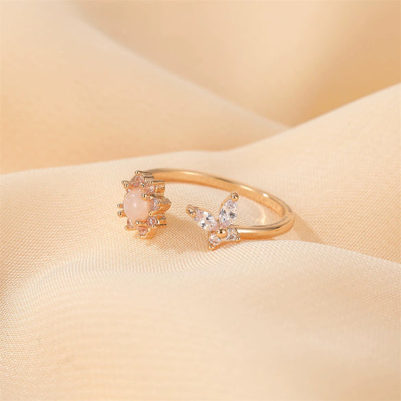 Hand Jewelry Copper Opal Sunflower Butterfly Open Ring Threepiece Set Electroplating Geometric Style