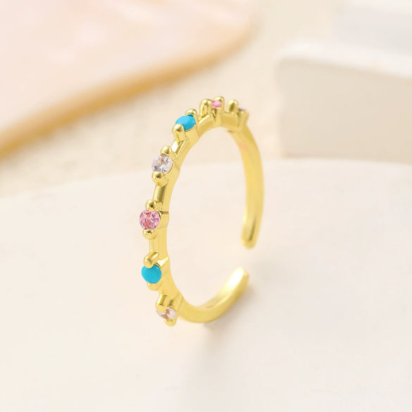 Hand Jewelry Copper Opal Sunflower Butterfly Open Ring Threepiece Set Electroplating Geometric Style