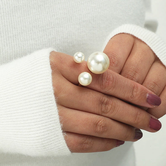 Hand Jewelry Creative Ring Pearl Joint Rhinestone Gold Plated Women's