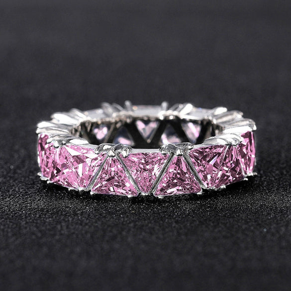 Hand Jewelry Set With Single Row Triangular Titanium Zircon Ring Copper Geometric Inlay Style