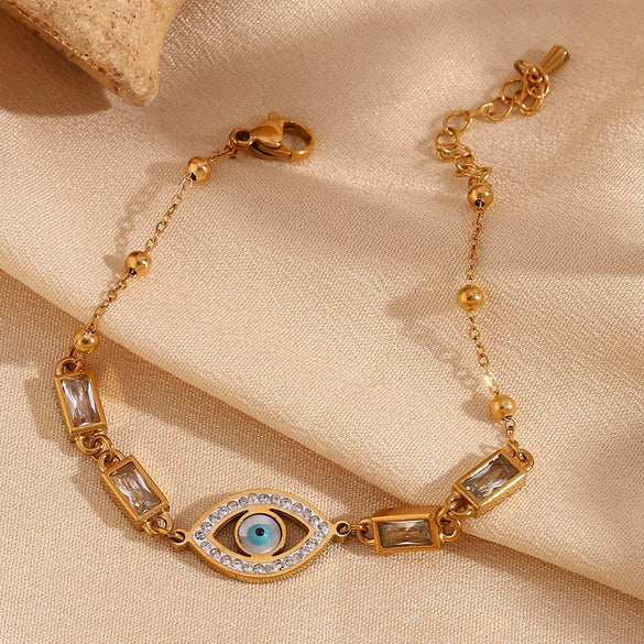 Hand Jewelry Stainless Steel Geometric Devil's Eye 18K Gold Plated Electroplated Bracelet For Women