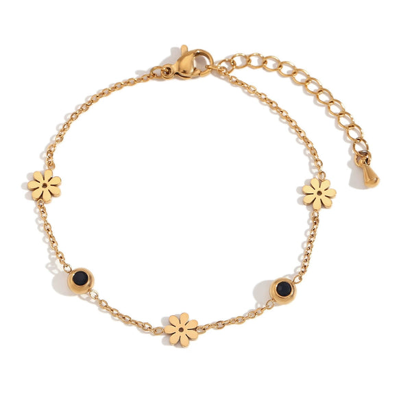 Hand Jewelry Stainless Steel 18K Gold Plated Geometric Flower Bracelet For Women