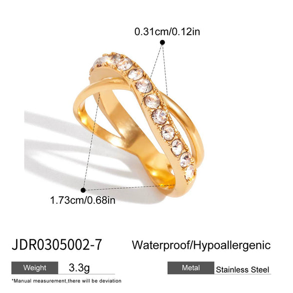 Hand Jewelry Stainless Steel 18K Gold Plated Geometric Plain Ring Inlaid With Diamond For Women