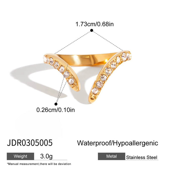 Hand Jewelry Stainless Steel 18K Gold Plated Geometric Plain Ring Inlaid With Diamond For Women