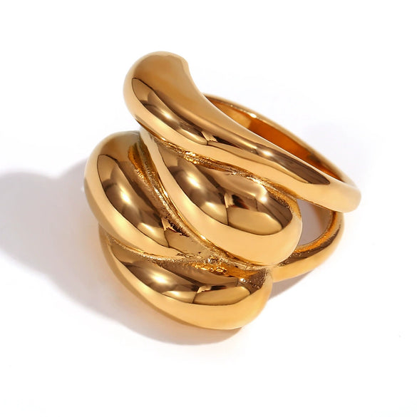 Hand Jewelry Stainless Steel 18K Gold Plated Geometric Water Drop Wave Staggered Dome Ring For Women
