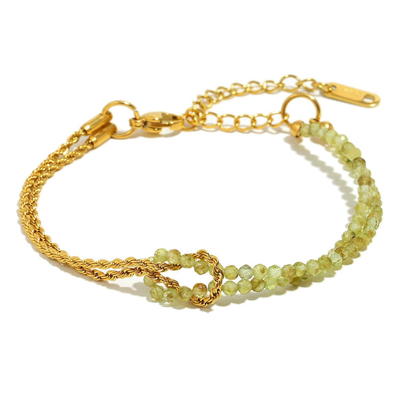 Hand Jewelry Stainless Steel 18K Gold Plated Twist Chain Natural Stone Stitching Geometric Style Bracelet For Women