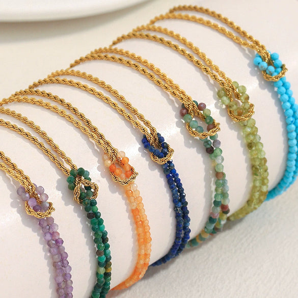 Hand Jewelry Stainless Steel 18K Gold Plated Twist Chain Natural Stone Stitching Geometric Style Bracelet For Women