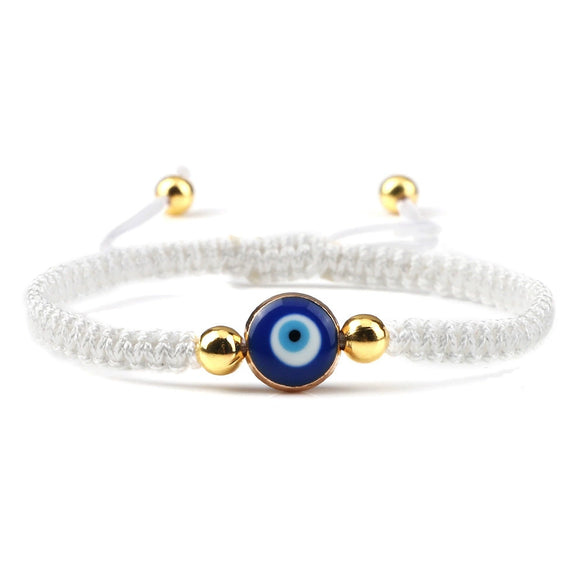 Hand Knitted Geometric Cord Bracelet With Gold And Silver Beads And Blue Eye Detail Flat Knot Good Luck Bracelet For Unisex