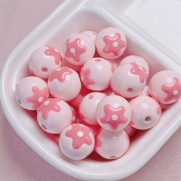 Hand Painted Flower Round Beads Beaded Diy Mobile Phone Chain And Key Chain Acrylic Jewelry Accessories For Cute Girls