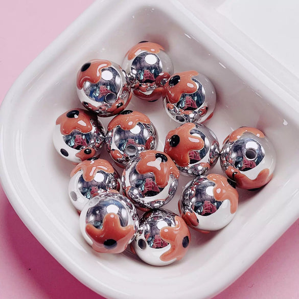 Hand Painted Flower Round Beads Beaded Diy Mobile Phone Chain And Key Chain Acrylic Jewelry Accessories For Cute Girls