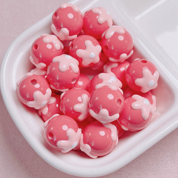 Hand Painted Flower Round Beads Beaded Diy Mobile Phone Chain And Key Chain Acrylic Jewelry Accessories For Cute Girls