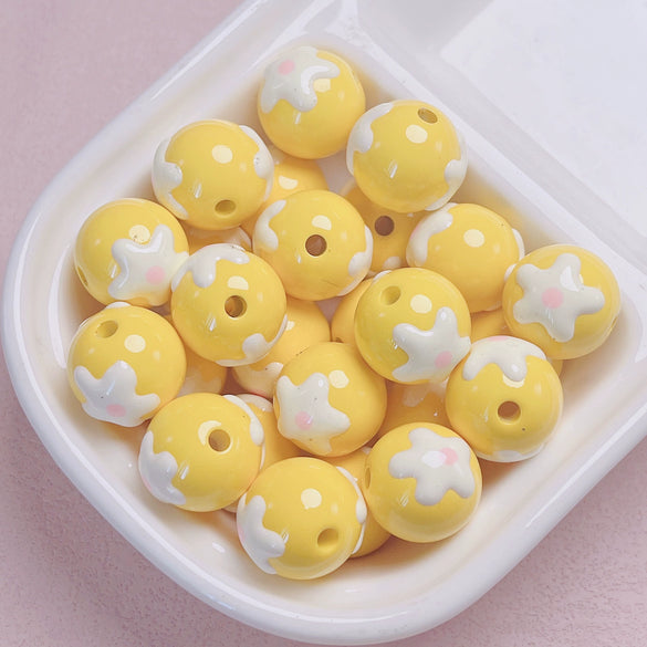 Hand Painted Flower Round Beads Beaded Diy Mobile Phone Chain And Key Chain Acrylic Jewelry Accessories For Cute Girls