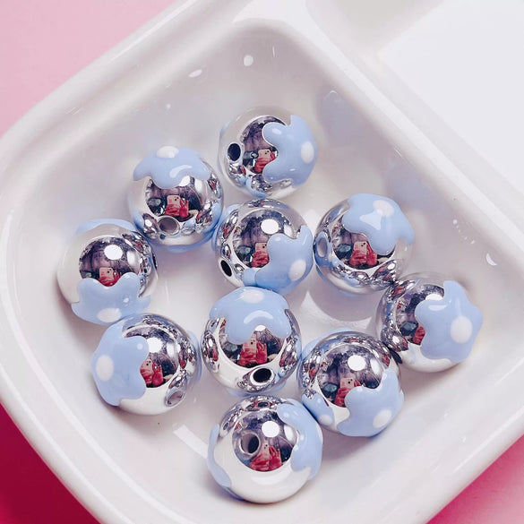 Hand Painted Flower Round Beads Beaded Diy Mobile Phone Chain And Key Chain Acrylic Jewelry Accessories For Cute Girls