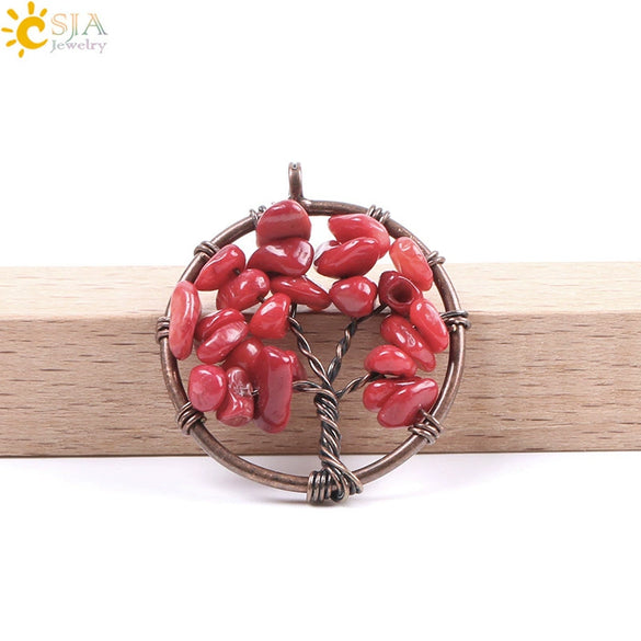 Hand Wound Natural Stone Tree Of Life Pendant Necklace With Colorful Crystal Gravel And Copper Accessories Fashion Jewelry