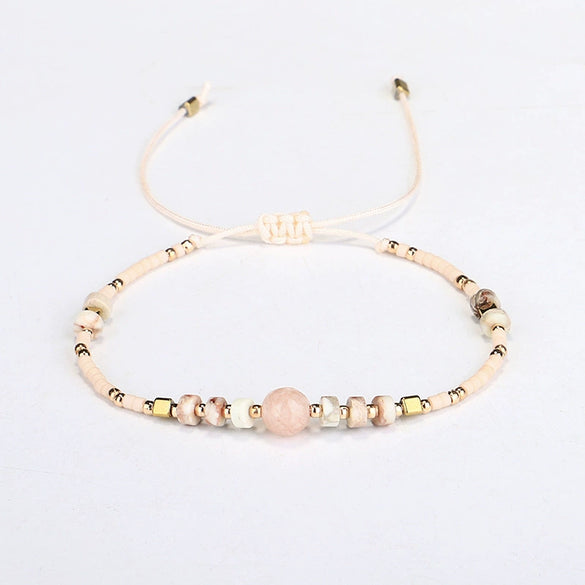 Hand Woven Beaded Small Bracelet With Miyuki Rice Beads And Emperor Wang Song Stone In Geometric Pattern For Female Lovers