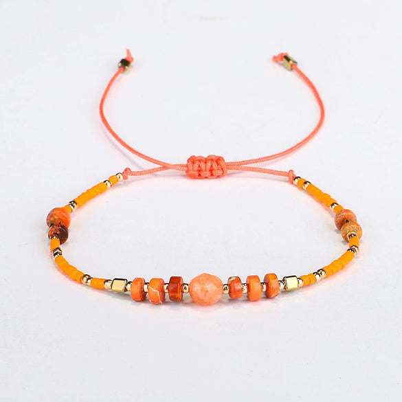 Hand Woven Beaded Small Bracelet With Miyuki Rice Beads And Emperor Wang Song Stone In Geometric Pattern For Female Lovers