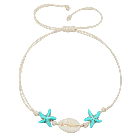 Hand Woven Bohemian Beach Bracelet Pine Stone Geometric Shell Starfish Turtle Foot Handmade