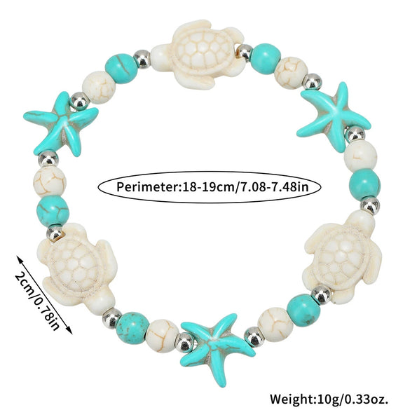 Hand Woven Bohemian Beach Bracelet Pine Stone Geometric Shell Starfish Turtle Foot Handmade
