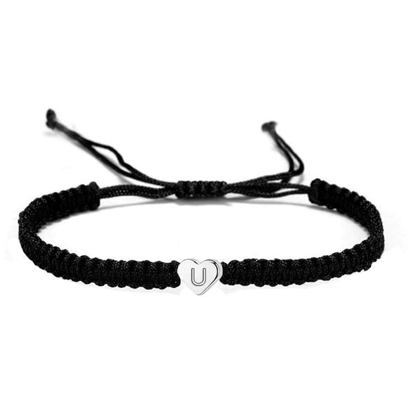 Hand Woven Copper Heart Letter Bracelet Simple Unisex Couple Bracelet With Black Rope