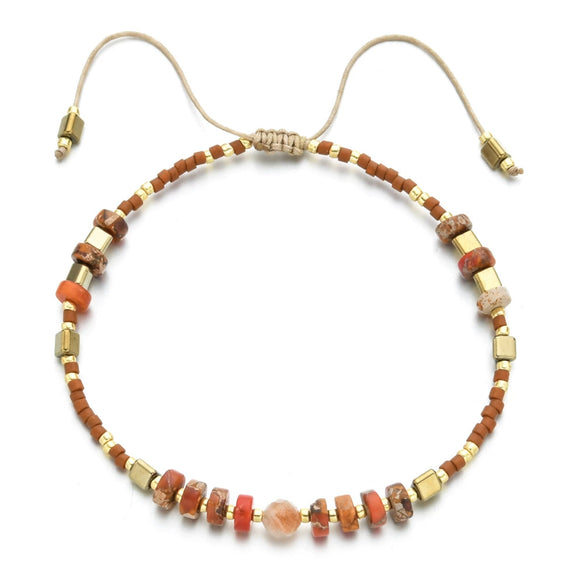 Hand Woven Friendship Rope Small Bracelet For Women With Miyuki Rice Beads And Semi Precious Stone Glass And Glaze Material Geometric Pattern