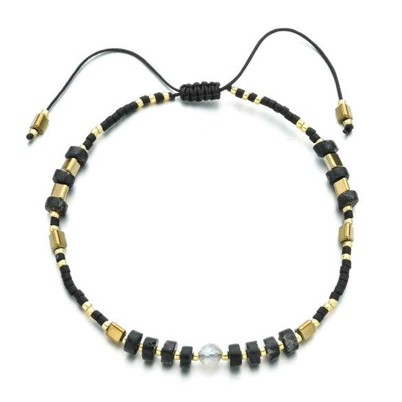 Hand Woven Friendship Rope Small Bracelet For Women With Miyuki Rice Beads And Semi Precious Stone Glass And Glaze Material Geometric Pattern