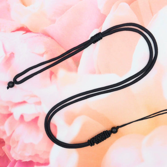 Hand Woven Long Necklace With Black Beads And Flat Knots Wax Rope Sweater Chain Lanyard Pendant Rope Accessories