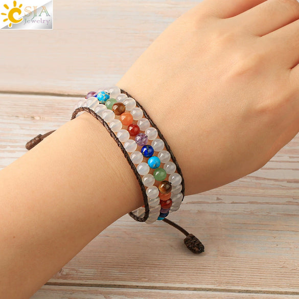 Hand Woven Natural Crystal Beaded Multilayer Bracelet Adjustable Gemstone Jewelry For Women And Unisex