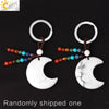 Hand Woven Natural Crystal Crescent Moon And Star Tassel Keychain Colorful Stone Rope Pendant Accessory Personality Style