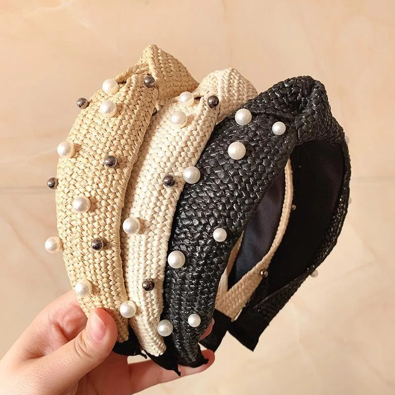 Hand-Woven Pearl Headband Female Headdress Simple Korean Hairpin Pressure Bale Wash Face