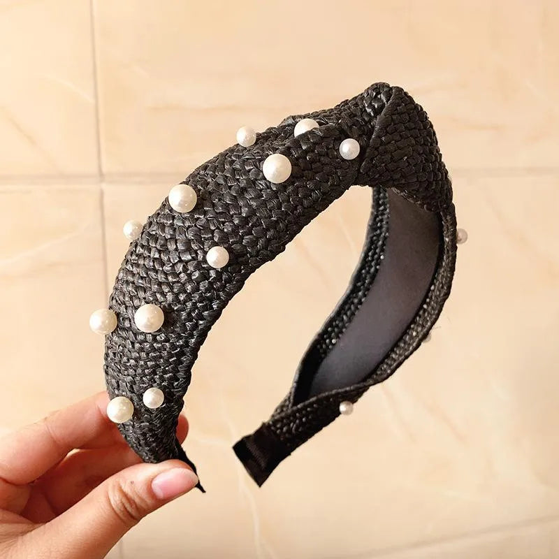 Hand-Woven Pearl Headband Female Headdress Simple Korean Hairpin Pressure Bale Wash Face