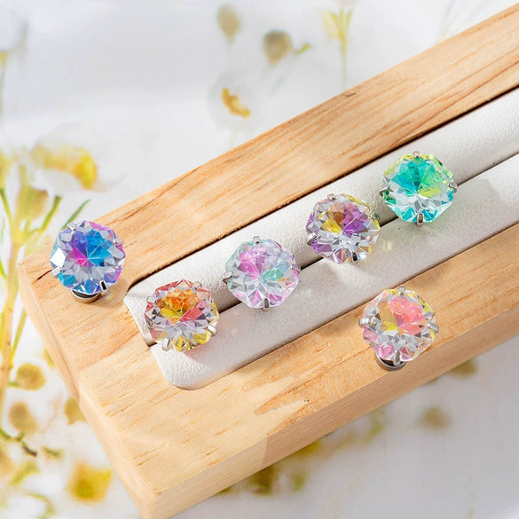 Handheld Flower Cut Zircon Titanium Steel Geometric Highend Piercing Earrings