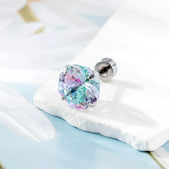 Handheld Flower Cut Zircon Titanium Steel Geometric Highend Piercing Earrings