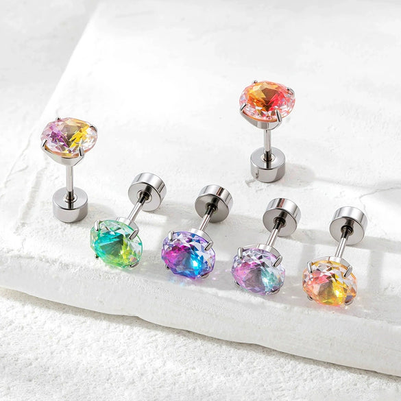 Handheld Flower Cut Zircon Titanium Steel Geometric Highend Piercing Earrings
