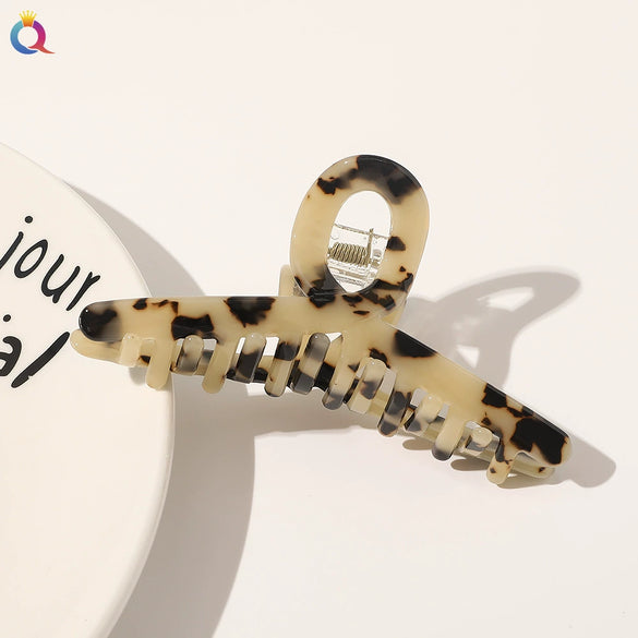 Handmade Acetate Leopard Print Shark Hair Clip For Women Retro Geometric Hair Accessory
