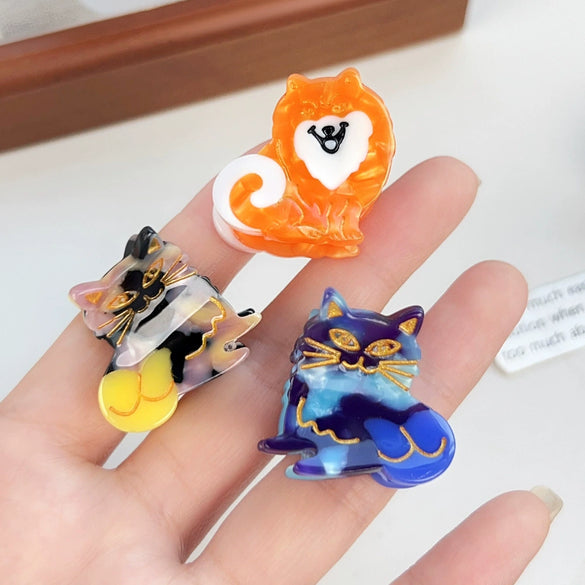 Handmade Acetic Acid Cartoon Animal Hair Accessories Including Cat Dog Side Clips And Shark Clips