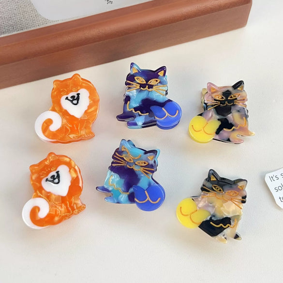 Handmade Acetic Acid Cartoon Animal Hair Accessories Including Cat Dog Side Clips And Shark Clips