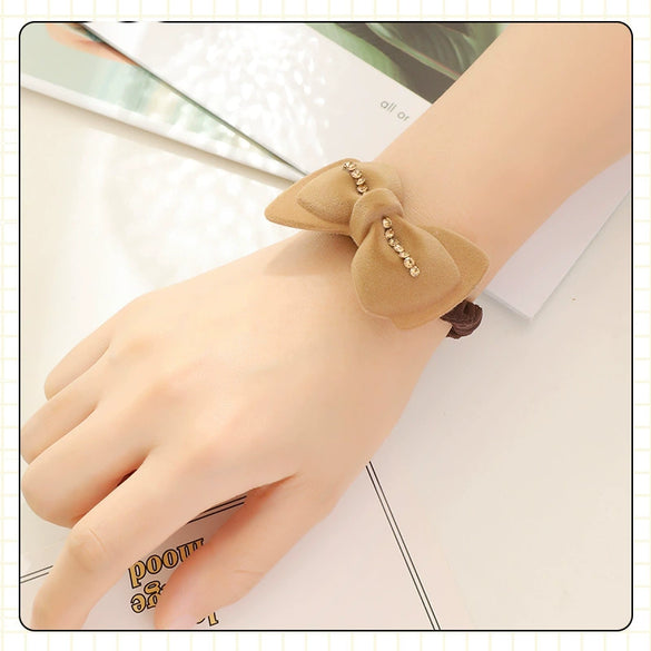 Handmade Acrylic Flocking Bow Hair Tie Cartoon Style Ponytail Elastic Hair Band For Women Hair Accessories