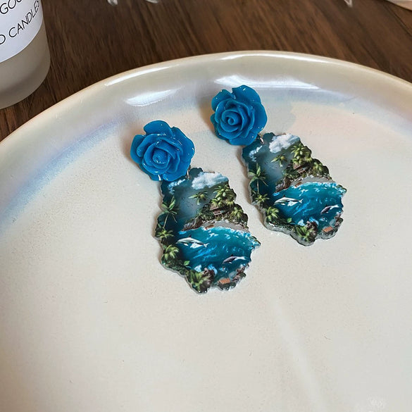 Handmade Acrylic Flowershaped Sunflower And Flamingo Earrings With French Oil Painting Style For Women