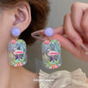Handmade Acrylic Flowershaped Sunflower And Flamingo Earrings With French Oil Painting Style For Women