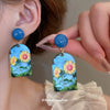 Handmade Acrylic Flowershaped Sunflower And Flamingo Earrings With French Oil Painting Style For Women