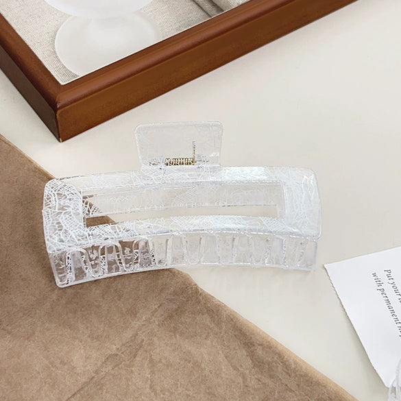 Handmade Acrylic Transparent Hair Grasp Clip With Lace Bow Pattern For Women