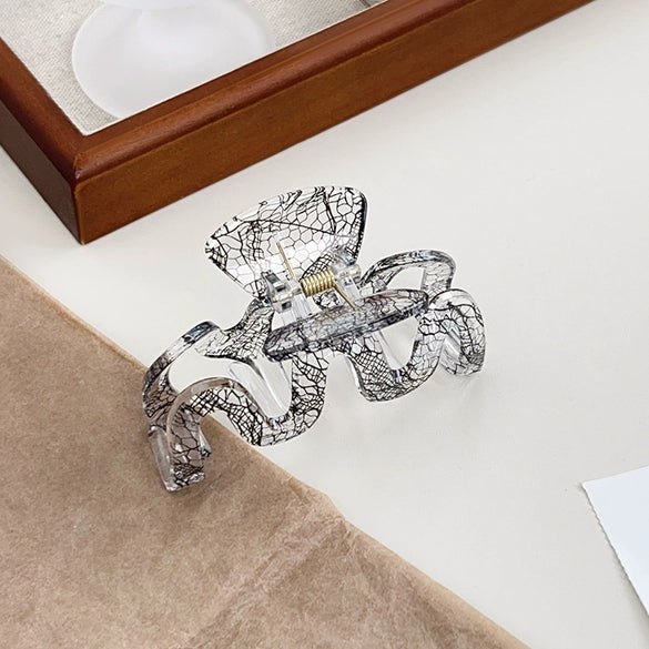 Handmade Acrylic Transparent Hair Grasp Clip With Lace Bow Pattern For Women