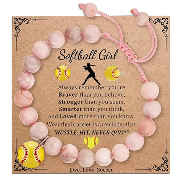 Handmade Adjustable Geometric Beaded Bracelet With Softball Pendant Simple Woven Women's Bracelet Team Award Gift