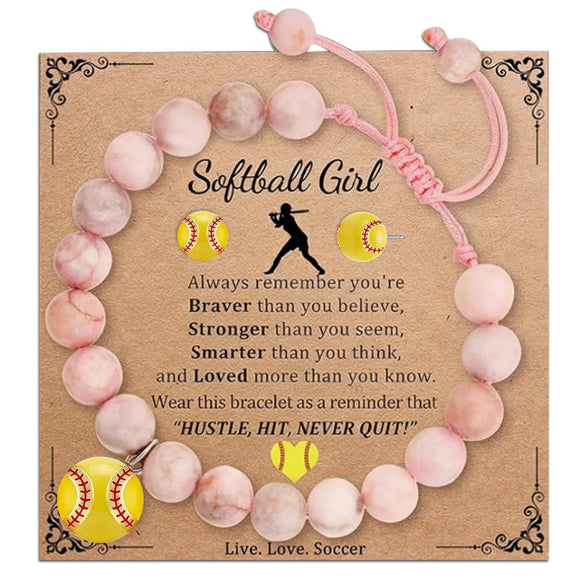 Handmade Adjustable Geometric Beaded Bracelet With Softball Pendant Simple Woven Women's Bracelet Team Award Gift