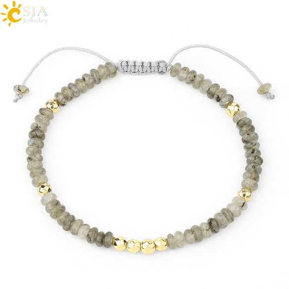 Handmade Adjustable Natural Crystal And Tourmaline Woven Bracelet Geometric Cut Stone Jewelry For Women Simple Style