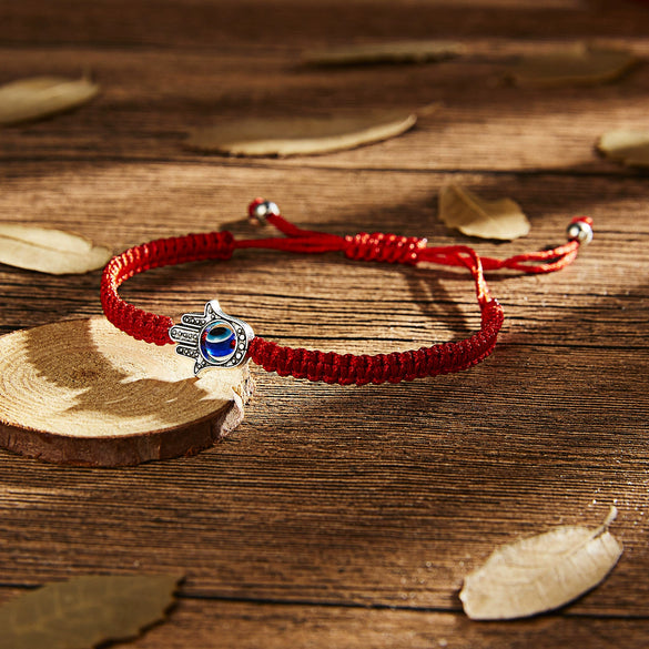 Handmade Adjustable Sevensection Geometricshaped Fashion Ol Unisex Bracelet Made Of Red Rope With Turkish Blue Eyes Design