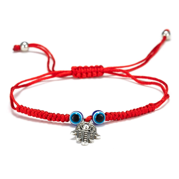 Handmade Adjustable Sevensection Geometricshaped Fashion Ol Unisex Bracelet Made Of Red Rope With Turkish Blue Eyes Design