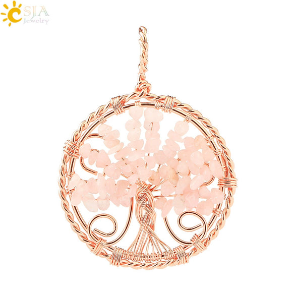 Handmade Agate Crystal Tree Pendant Semi Precious Stone Wire Wrapped Jewelry Necklace Pendant Personality Style